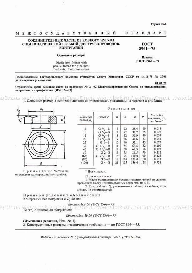 Контргайки ГОСТ 8961-75
