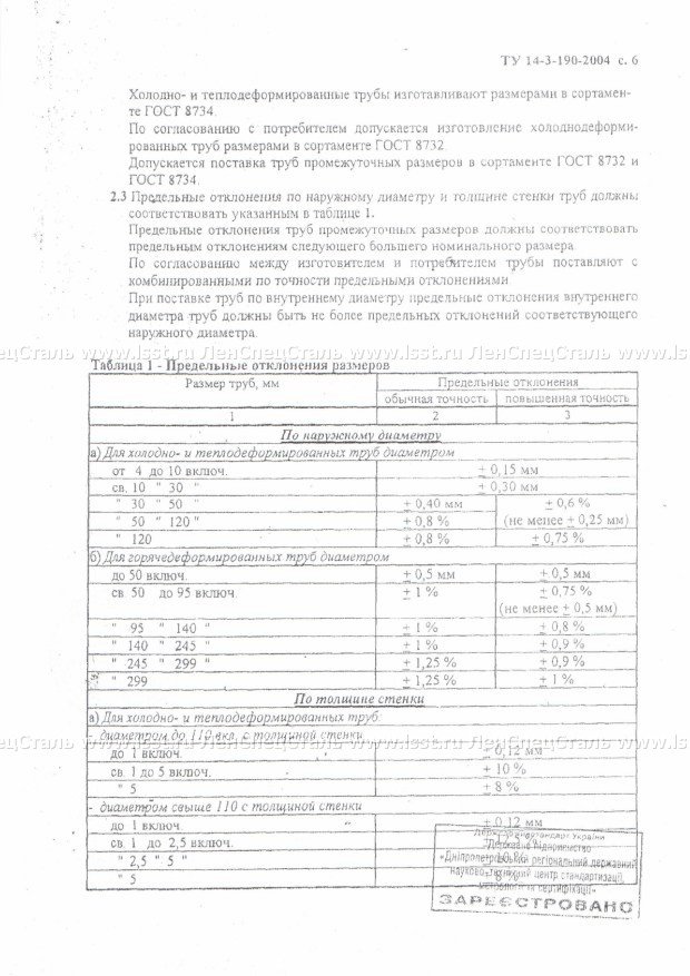 Труба бесшовная ТУ 14-3-190 (6)