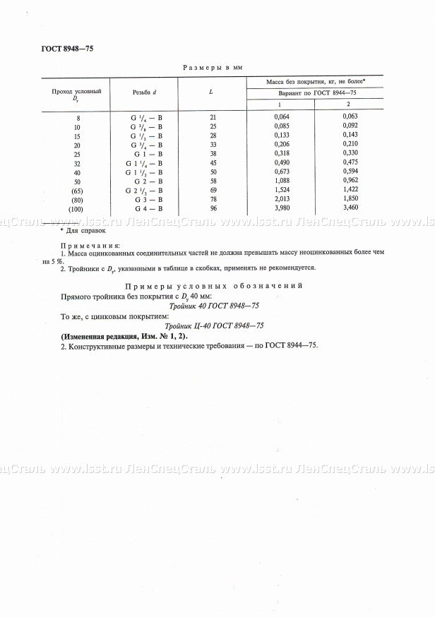 Тройники прямые ГОСТ 8948-75 (2)